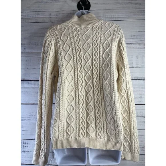 RALPH LAUREN Ivory Cable Knit Women Sweater 3/4 Zip Size XL Academia Preppy - Picture 5 of 11